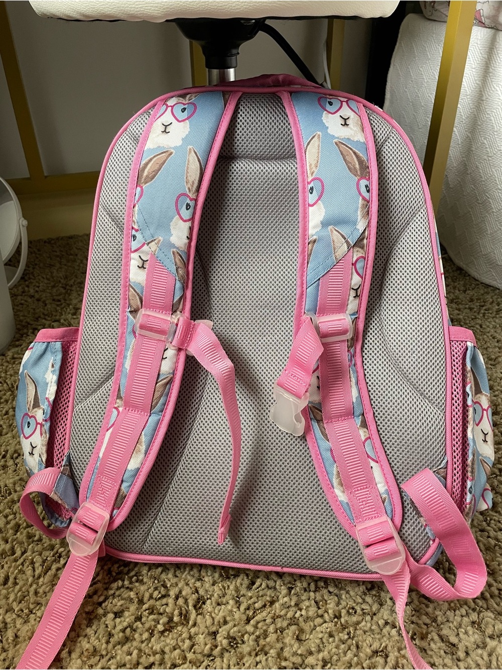 Pottery Barn Kids Large Mackenzie Pink Bunny Print Backpack with Heart Glasses - Picture 2 of 6